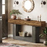 Tribesigns 63" Console Table, Farmhouse 2-Tier Entryway Table with U-Shaped Base, Narrow Long Wood Sofa Table Behind Couch Table for Living Room, Hallway, Foyer, Vintage Brown & Gray Tribesigns