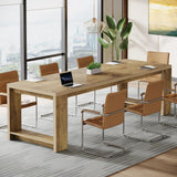Tribesigns 7 ft Conference Table for 6 to 8 People, Modern Rectangle Meeting Room Desk for Boardroom, Home Office, Oak Tribesigns