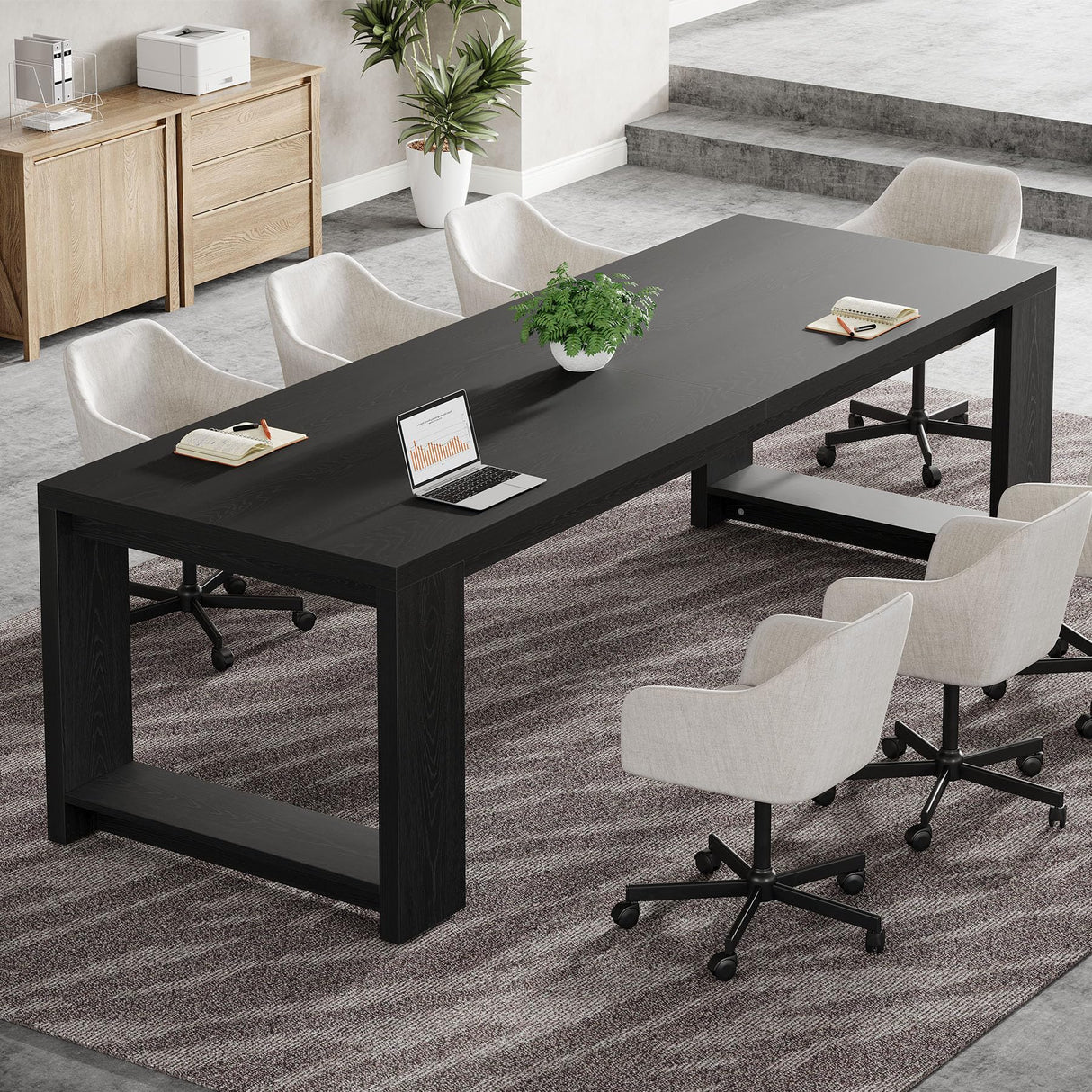 Tribesigns 7 ft Conference Table for 6 to 8 People, Modern Rectangle Meeting Room Desk for Boardroom, Home Office (Black) Tribesigns