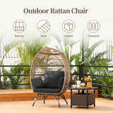 Yaheetech Egg Rattan Chair, Indoor/Outdoor PE Rattan Egg Basket Lounge Chair w/ 4 Cushions, Oversized Egg-Shaped Chair w/Metal Frame Stand for Patio, Backyard, Living Room - Light Brown/Black Yaheetech