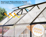 Jocisland 8x11.5x7 FT Polycarbonate Greenhouses for Outdoors, 2 Top-Opening Windows, 2 Swing Doors, Aluminum Walk-in Heavy Duty for Outdoor Use, Backyard Garden, Black Jocisland