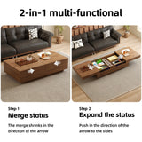 Mid-Century Modern Expandable Coffee Table, 47.2"-81.8" Adjustable Walnut Center Table with Large Hidden Storage for Living Room NessCarsti