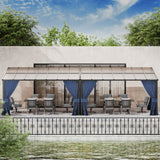 RTDTD 10' x 28' Gazebo，Hard Top Lean to Gazebo Wall Mount Heavy Hardtop Gazebo Outdoor Pergola with Curtains and Netting for Patio Garden Lawn Backyard Deck (Navy) RTDTD