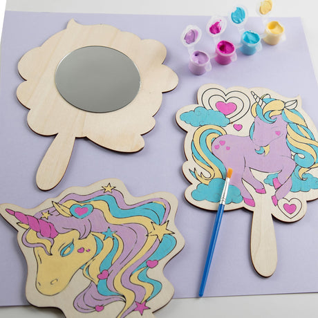 Paint Your Own Mirror Kids Party Craft Kits (12 Unicorn Friends Wood Mirrors)- Each Kit Has its Own Brush & Four Paints- Fun, Unique Birthday Favors, Summer Camp Art Activity, Classroom School Project Idiy
