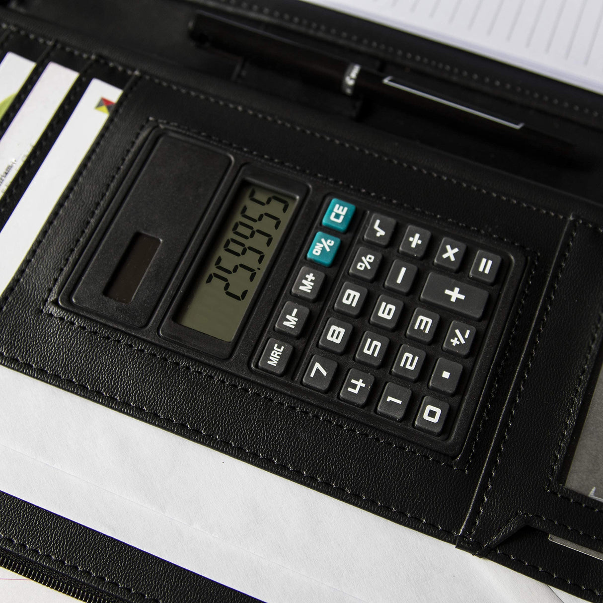 Cossini Black Superior Vegan Leather Business Portfolio with Zipper – Padfolio All-in-One. Smartest Protective 10.1 Inch Tablet Sleeve, Presentation Slot, Solar Calculator, Card Storage, Writing Pad COSSINI