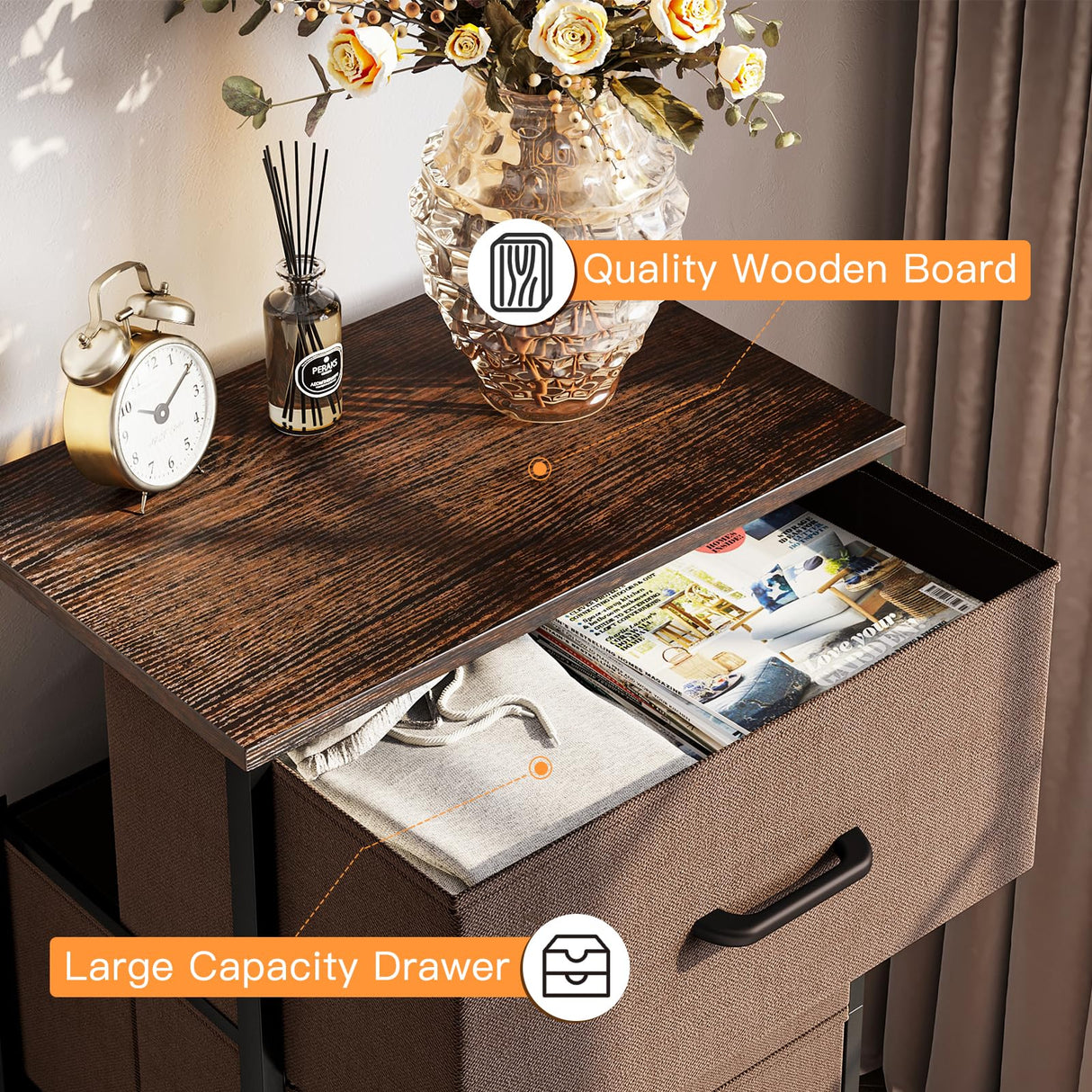 ODK Dresser for Bedroom with 4 Storage Drawers, Small Dresser Chest of Drawers Fabric Dresser with Sturdy Steel Frame, Dresser for Closet with Wood Top, Brown ODK