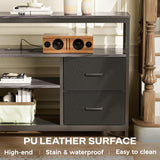 Huuger TV Stand Dresser with Power Outlets and LED Lights, 4 Drawers Entertainment Center with Shelves, 54in Media Console for 55 60 Inch TV, Dresser with PU Finish, Grey and Black Huuger