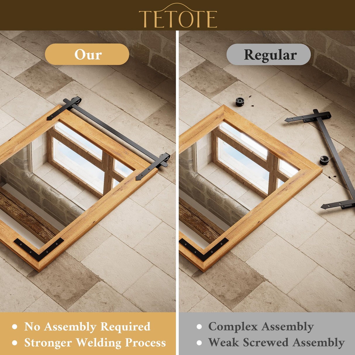 TETOTE 72” x 32” Barn Door Wood Vanity Mirror for Bathroom Sink, Waterproof Rustic Farmhouse Natural Solid Wooden Frame Rectangle Wall Mirror for Living Room Entryway, Fully Assembled TETOTE