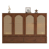 VilroCaz Queen Size Murphy Bed with Unique Rattan Decoration& Large Drawer and Charging Station, Wood Cabinet Bed, Can be Folded Platform Bed for Guest Room Home Office (Walnut-4.14) VilroCaz