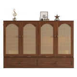 DNChuan Queen Size Murphy Cabinet Bed with Storage Drawer and Charging Station, Foldable Dresser Platform Bed with Oval Rattan Decoration Panel, Space Saving, Walnut DNChuan