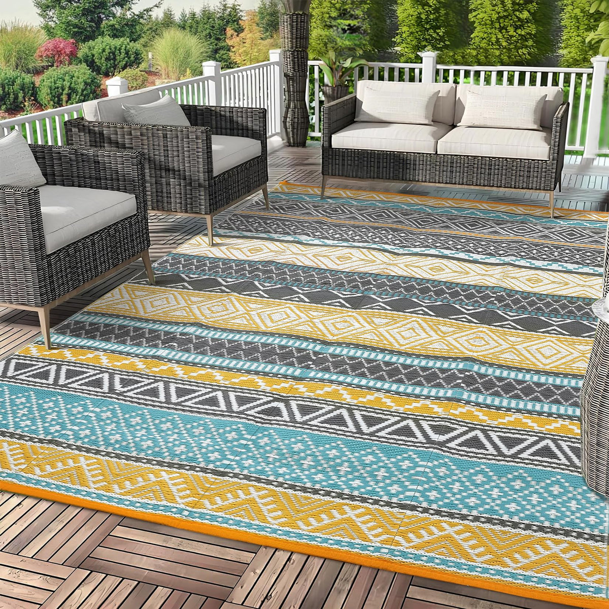 GAOMON Outdoor Rug 9'x12' Waterproof Rug for Patio Decor, Foldable Rev ...