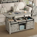 Furnihold Lift Top Coffee Table, 47.3'' Farmhouse Coffee Table with Large Hidden Storage Compartment & Sliding Barn Doors, Wood Modern Rectangle Table for Home, Office, Rustic Grey Furnihold