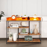 Welfuturer Console Table with Outlets and USB Ports 4Tier Sofa Table with LED Light and Open Shelves Industrial Entryway Hallway Side Table for Living Room Foyer Couch Hallway Rustic Brown Welfuturer