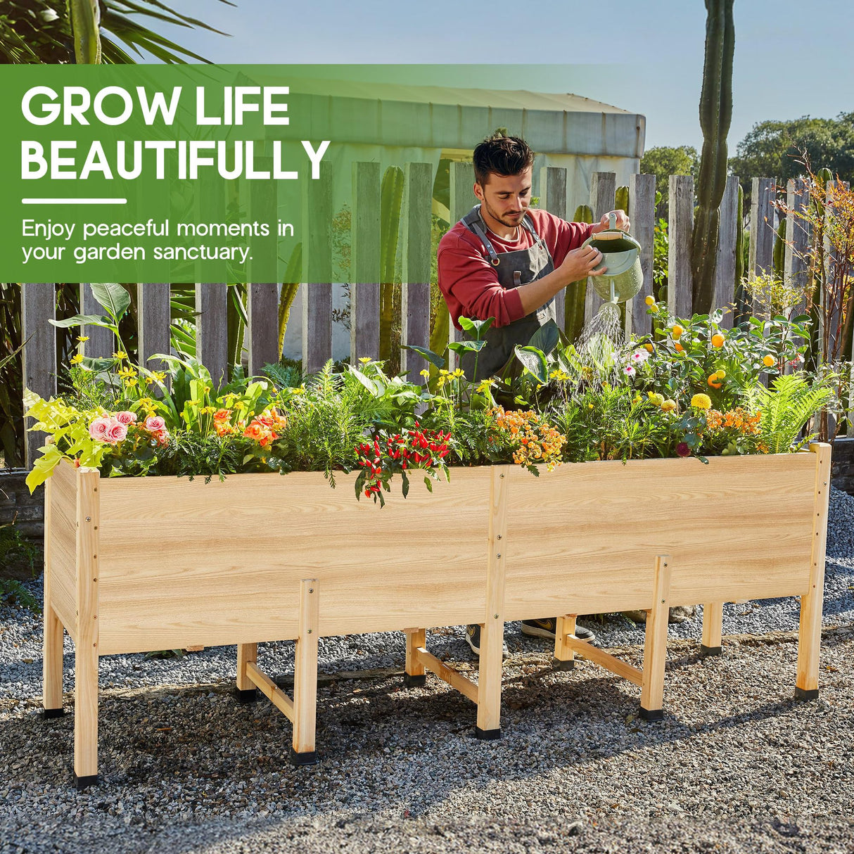 SPECRAFT 8x2 Ft Raised Garden Bed, Featuring Legs, Drainage Holes, Ideal for Vegetables, Flowers, Elevated Wood Planter Box for Balcony, Patio, and Backyard, Easy Assembly SPECRAFT