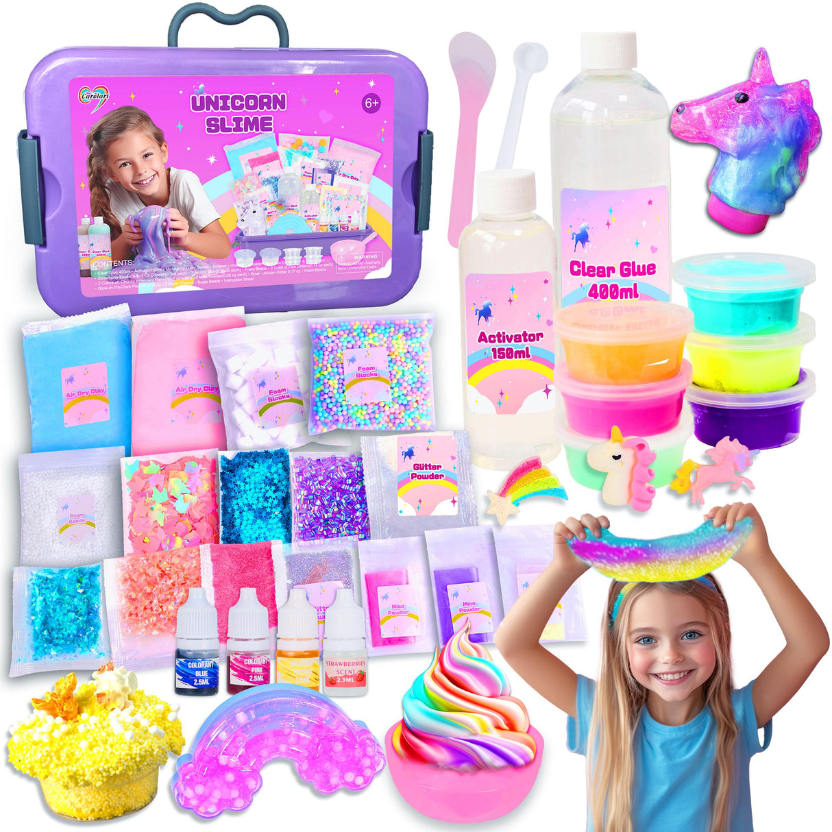 Unicorn Slime Making Kit for Girls - DIY Fluffy Slime Creation Kit with Super Birthday Party Favors Carolart