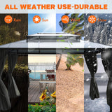 Yardenaler Outdoor 10x13 FT Hardtop Gazebo Canopy with Double Polycarbonate Roof, Permanent Outdoor Pavilion with Curtain & Mesh Netting for Patio, Garden, Backyard, Black Yardenaler