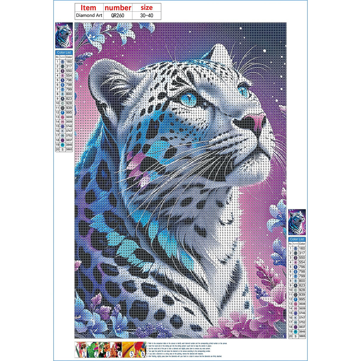 QINRUBB DIY Fantasy Leopard Diamond Painting Kits, Full Drill Flowers Diamond Art Painting Kits for Adults Beginners, DIY 5D Leopard Painting by Numbers Diamond Art Kits for Home Decor 12x16 inch QINRUBB
