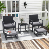 JOIVI 5 Pieces Patio Bistro Set, PE Wicker Outdoor Patio Furniture Set, Modern Rattan Patio Chairs with Table & Ottomans, Patio Conversation Sets for Balcony, Front Porch, Poolside, Gray Cushion JOIVI