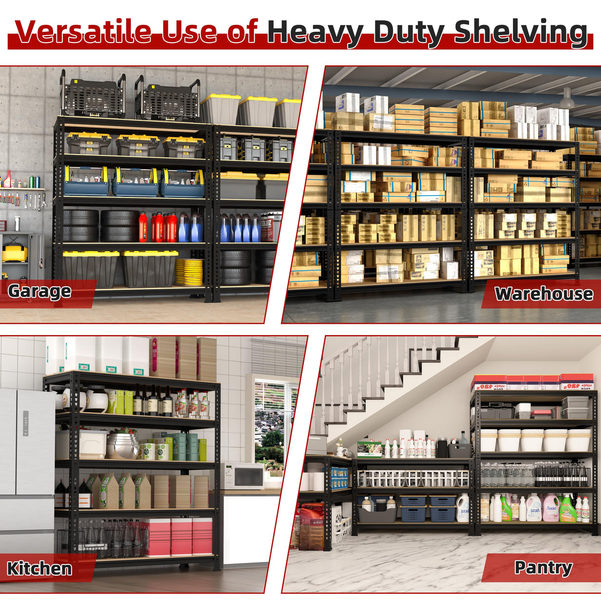 BuxWellBang 5-Shelf Heavy Duty Shelving - Adjustable Garage Storage Shelves, Metal Utility Storage Racks for Warehouse Pantry Basement Kitchen, Garage Organizers Shef Unit, Black, Packs of 3 BuxWellBang