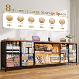 EnHomee 62.3" W Dresser for Bedroom,75" TV Stand Dresser with Charging Station and LED Lights,Entertainment Center with 8 Drawers Dresser,Long Fabric Dresser for Bedroom,Entry Way,Rustic Brown EnHomee