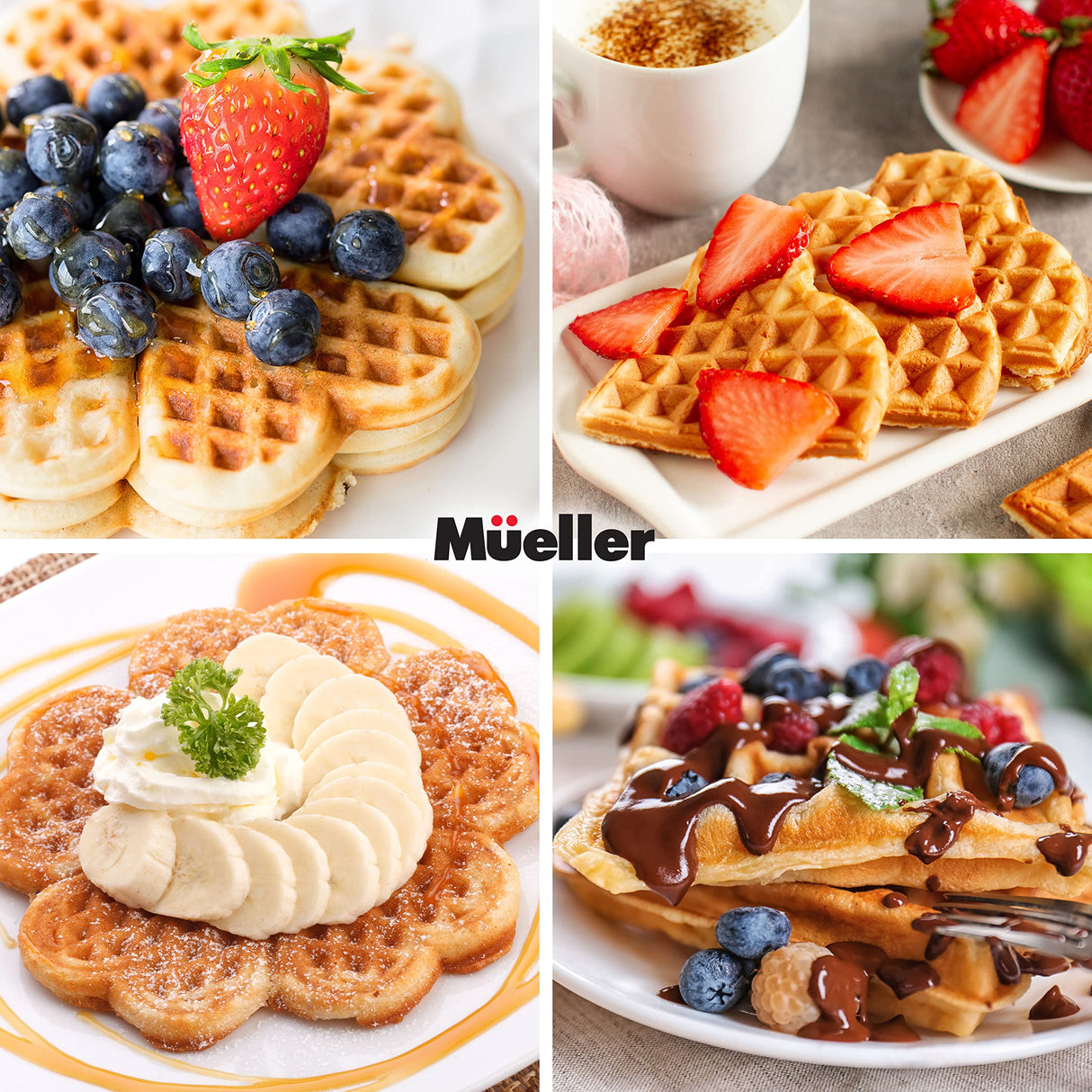 Mueller Heart Waffle Maker, 5 Waffle Iron, Adjustable Browning Control & Nonstick, Cool Touch Handle, Easy to Clean, Small Kitchen Appliances MÜELLERHOME