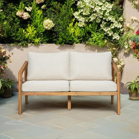 Christopher Knight Home Westin Acacia Wood Patio Loveseat Sofa with Cushion, Outdoor 2-Seater Sofa with Removable Cushions, Patio Furniture Sofa for 2, Teak+Beige Christopher Knight Home