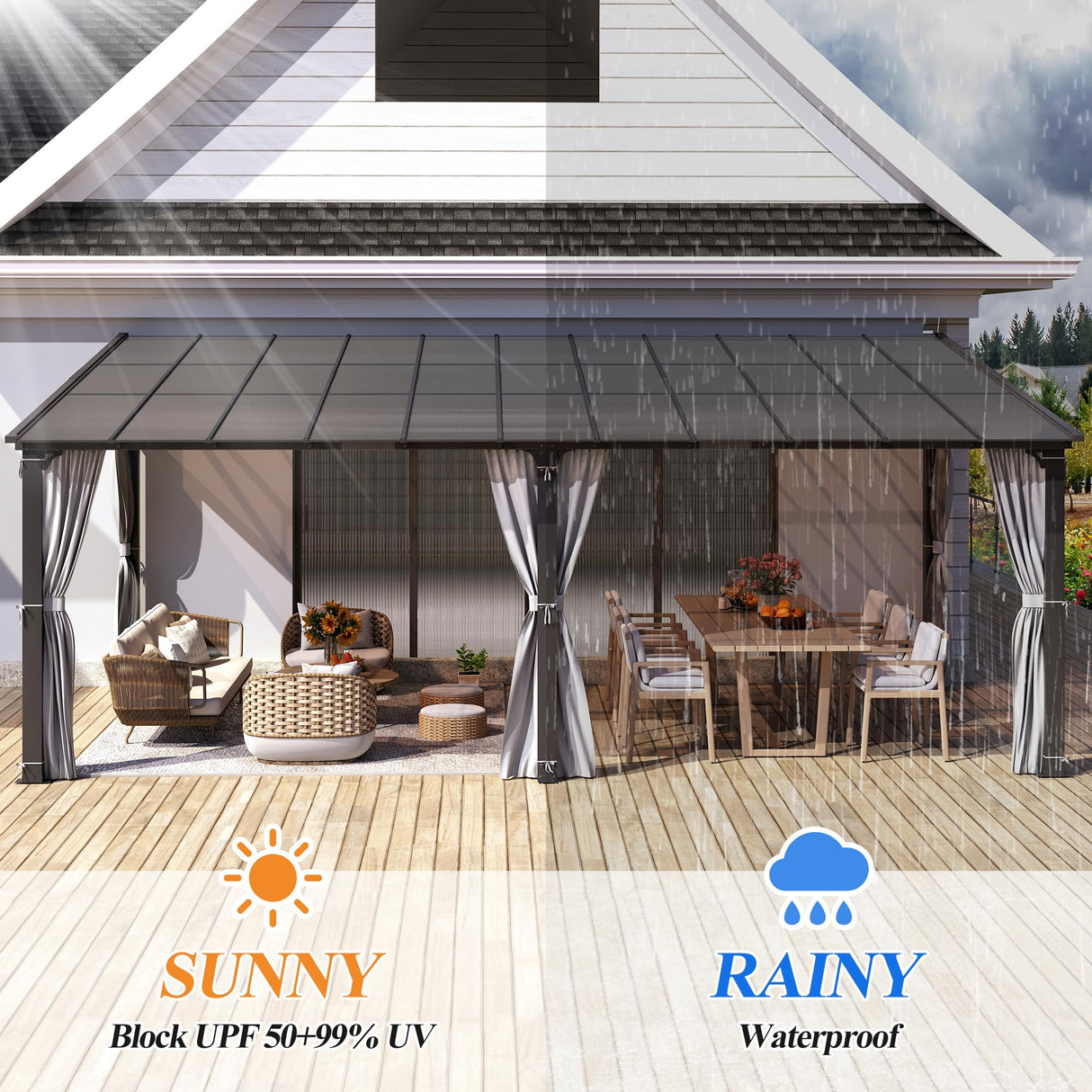 GARTOO 12’ x 20’ Gazebo for Patio - Aluminum Lean to Gazebos Pergola with Sloping Roof, Outdoor Wall-Mounted Canopy Awnings to House for Patio, Garden, Lawn, Backyard Deck GARTOO