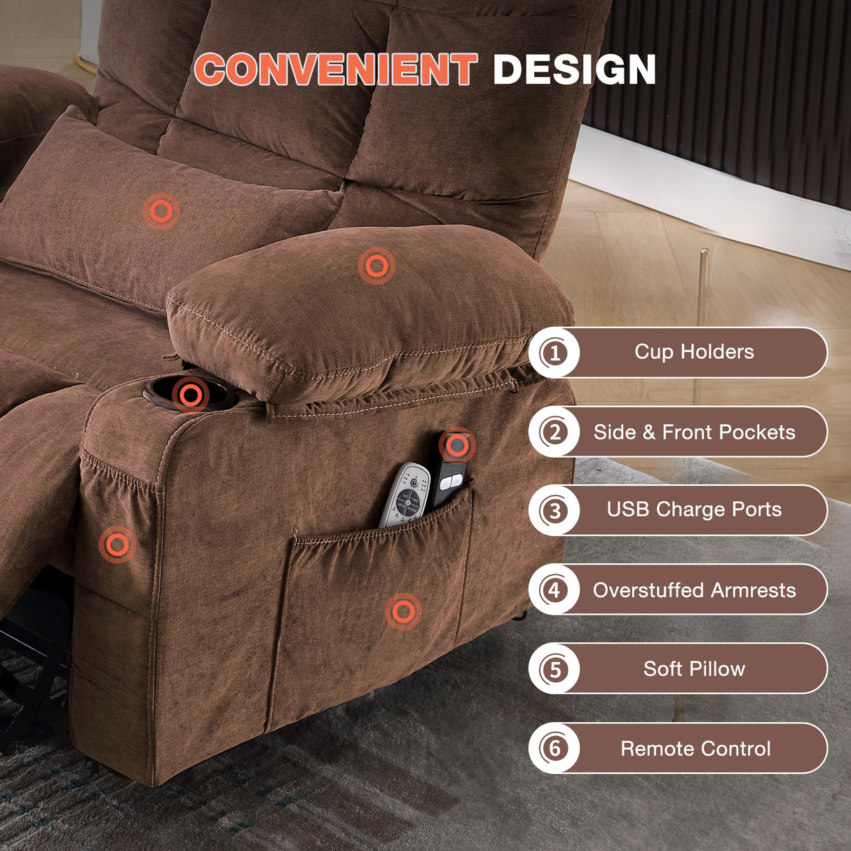 MAHOMICO Power Lift Recliner Chair for Elderly with Vibration Massage and Lumbar Heating, Electric Lift Recliner Single Sofa with Side Pocket, Two Cup Holders and USB Charge Port for Living Room MAHOMICO