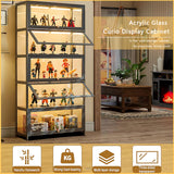 HAOWANJP Curio Display Cabinet 5-Tier Storage Shelves with Acrylic Door, Collectibles Toy Organizers Rack & Display Shelf, Kids Bookshelf and Bookcase for Playroom, Bedroom (Black-Flip) HAOWANJP