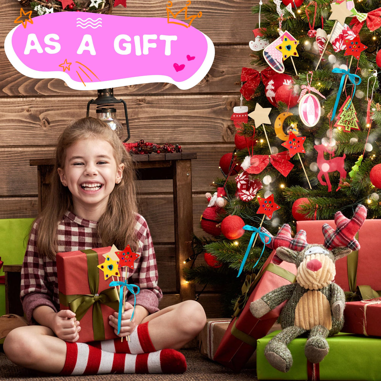 72 Pcs Unfinished Star Princess Fairy Wands Kit Make Your Own Princess Wand DIY Art Craft Magical Wand Include 24 Star Wooden Fairy Wands 12 Gem Stickers 24 Ribbons 12 Markers for Kids Party Supplies Feradny