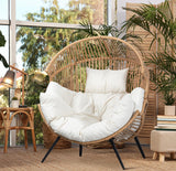 JAMFLY Egg Chair Outdoor Wicker Patio Chair, Oversized Lounger Chair with Cushion Egg Basket Chair for Indoor Living Room Bedroom Outside Patio Backyard Balcony JAMFLY