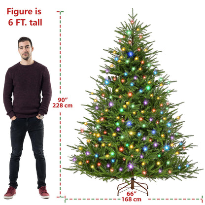 Yaheetech 7.5ft Full Christmas Tree with 1000 Multicolored LED Lights & 1821 Unique Forked Tips,Hinged Tree for Garden,Office,Pre-lit Artificial Christmas Tree with Foldable Metal Stand,Green