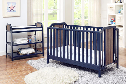 Suite Bebe Brees Convertible Island Crib in Midnight Blue and Vintage Walnut, 53.5x37.5x30.5 Inch (Pack of 1)