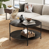 WLIVE Round Coffee Table for Living Room, 32.6" Small Coffee Table with Open Storage Shelf, 2-Tier Industrial Circle Wood Center Table for Bedroom, Home Office, Charcoal Black WLIVE