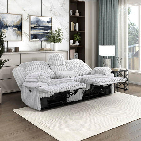 Lexicon Manual Double Reclining Loveseat with Center Console, Corduroy Manual Wall Hugger Recliner Couch, Pillow Top Arms, Cup Holders, Hidden Storage, Cozy Loveseat for Living Room, Gray Lexicon