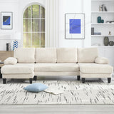 KEIKI 114" U-Shaped Oversized Modular Velvet Sectional Sofa with 2 Chaise Lounge, Modern Style Upholstered 4-Seater Couch with Soft Seat Cushions, Easy Assembly, for Apartment, Living Room, Beige KEIKI