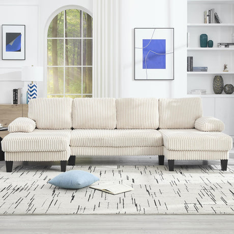 KEIKI 114" U-Shaped Oversized Modular Velvet Sectional Sofa with 2 Chaise Lounge, Modern Style Upholstered 4-Seater Couch with Soft Seat Cushions, Easy Assembly, for Apartment, Living Room, Beige KEIKI