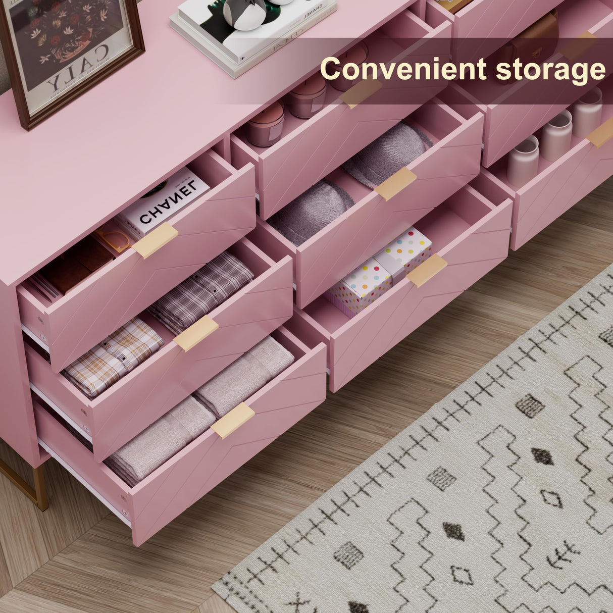Scurrty Large 9 Drawer Dresser, Storage Dressers,59 inch Dresser with Chest,Storage Cabinet for Bedroom, Dressers for Bedroom, Living Room,etc. (Pink) Scurrty