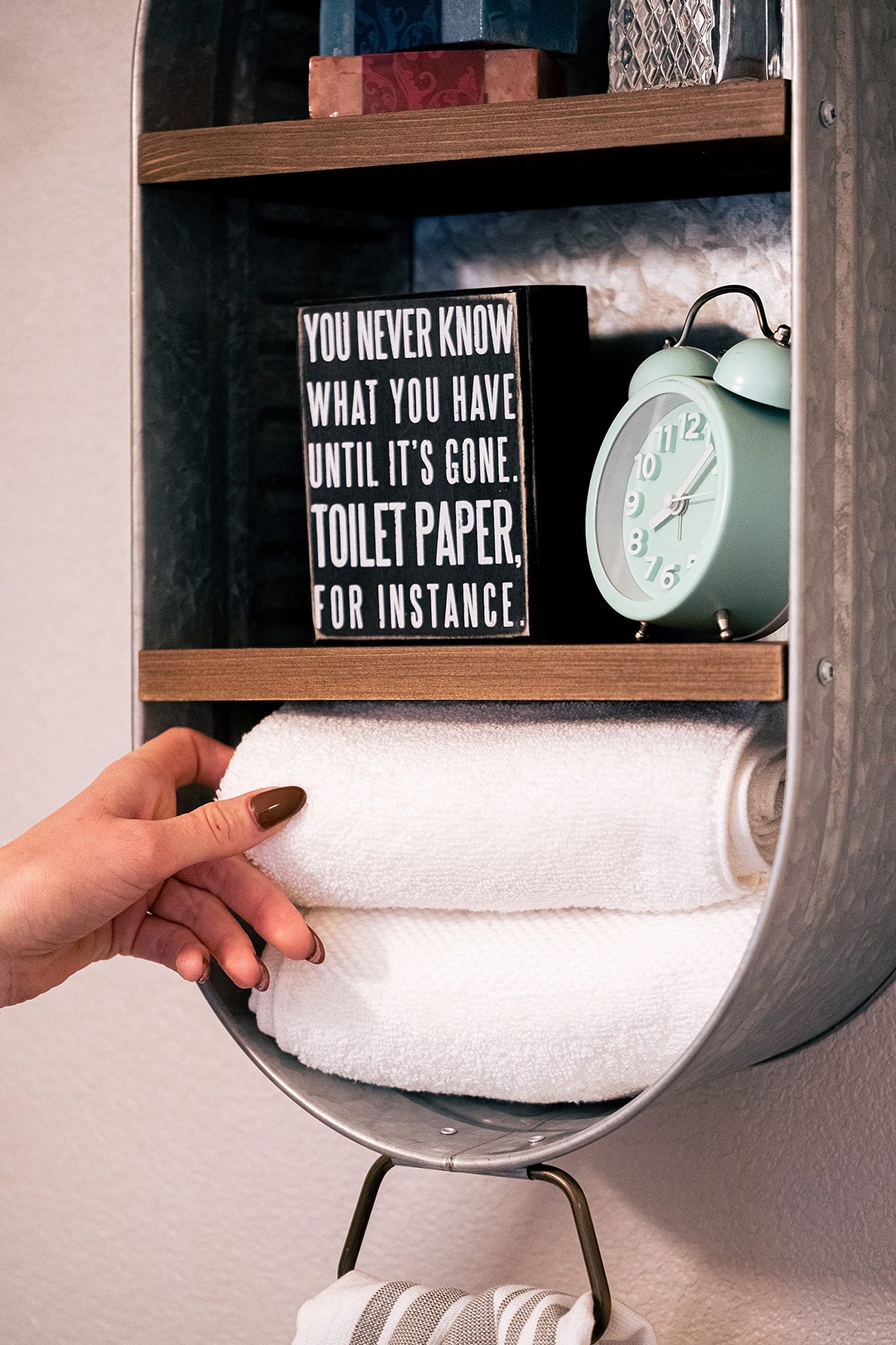 Galvanized Wash Tub with Shelves | Rustic Bathroom Décor | Farmhouse Rustic Bathroom Shelves | Metal Wash Tub Cubby | Galvanized Shelf Wall BARWOOD