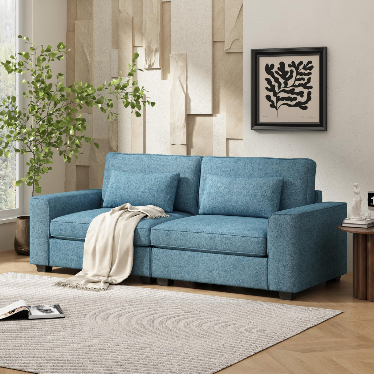 Christopher Knight Home Bacho Cozy Loveseat Sofa, Floor Sofa Chair, 2 Seater Couch with Armrest, Loveseat for Reading, Modern Design Soft Upholstered Loveseat for Living Room, Home Rest, Blue Christopher Knight Home