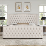 AMERLIFE King Size Platform Bed Frame, Velvet Upholstered Bed with Deep Button Tufted & Nailhead Trim Wingback Headboard/No Box Spring Required/Cream AMERLIFE