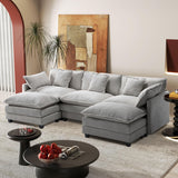 113.4" Modular Sectional Sofa,U Shaped Couch for Living Room,Modern Deep Seat Sofa 3 Seater Chenille Fabric Comfy Cloud Couches with Throw Pillows & Movable Ottoman Hanherry