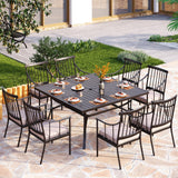 PHI VILLA 9 Pieces Outdoor Dining Set for 8, 60” Square Wrought Iron Dining Table & Heavy-Duty Steel Chairs with Cushions, Large Dining Furniture Set for Patio, Deck, Yard, Porch PHI VILLA