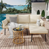 IDEALHOUSE 3-Piece Patio Furniture Set, All Weather Rattan Sofa with Tempered Glass Coffee Table and Thick Cushions, Sectional L-Shaped Patio Furniture for Deck, Poolside, Backyard, or Porch, Beige IDEALHOUSE