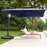EAST OAK and Flame&Shade Patio Umbrella, 10ft Square Outdoor Umbrella, Large Offset Cantilever Umbrella with 360° Rotation, Heavy Duty Windproof and UV Resistant Double Top Umbrella for Pool and Deck, Night Blue EAST OAK