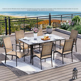 BUPPLEE 7-Piece Outdoor Patio Dining Set - 6 Stackable Texlin Sling Chairs & 63" Steel Table, Weatherproof Low-Maintenance Furniture for Backyard/Balcony/Poolside, Includes 1.57"-1.97" Umbrella Hole BUPPLEE