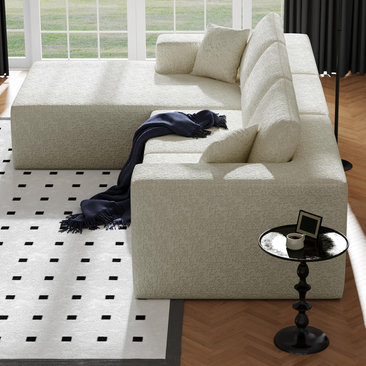 108" Cloud Modular Sectional Couch with L-Shape Chaise, Modern Sectional Sofa with Deep Seat Couch, Ultra Soft Knit Fabric Couches for Living Room, No Assembly Required, Left Facing Chaise (Beige) YVDNHP