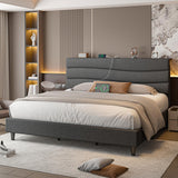 EnHomee King Size Bed Frame with Fabric Upholstered Headboard, King Bed Frame with Storage Headboard and Charging Station, Wooden Slats Support, No Noise, No Box Spring Needed, Easy Assembly, Grey EnHomee