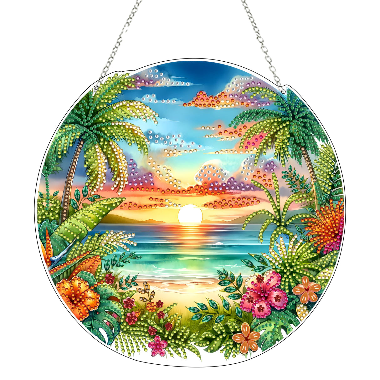 JJFox Diamond Art Hanging Kit for Adult,Special Shaped Rhinestone,Double Sided DIY Acrylic 5D Diamond Art Painting Window Pendants Home Garden Wall Hanging Kits Hanging Ornament (Summer Beach) JJFox