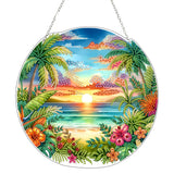 JJFox Diamond Art Hanging Kit for Adult,Special Shaped Rhinestone,Double Sided DIY Acrylic 5D Diamond Art Painting Window Pendants Home Garden Wall Hanging Kits Hanging Ornament (Summer Beach) JJFox